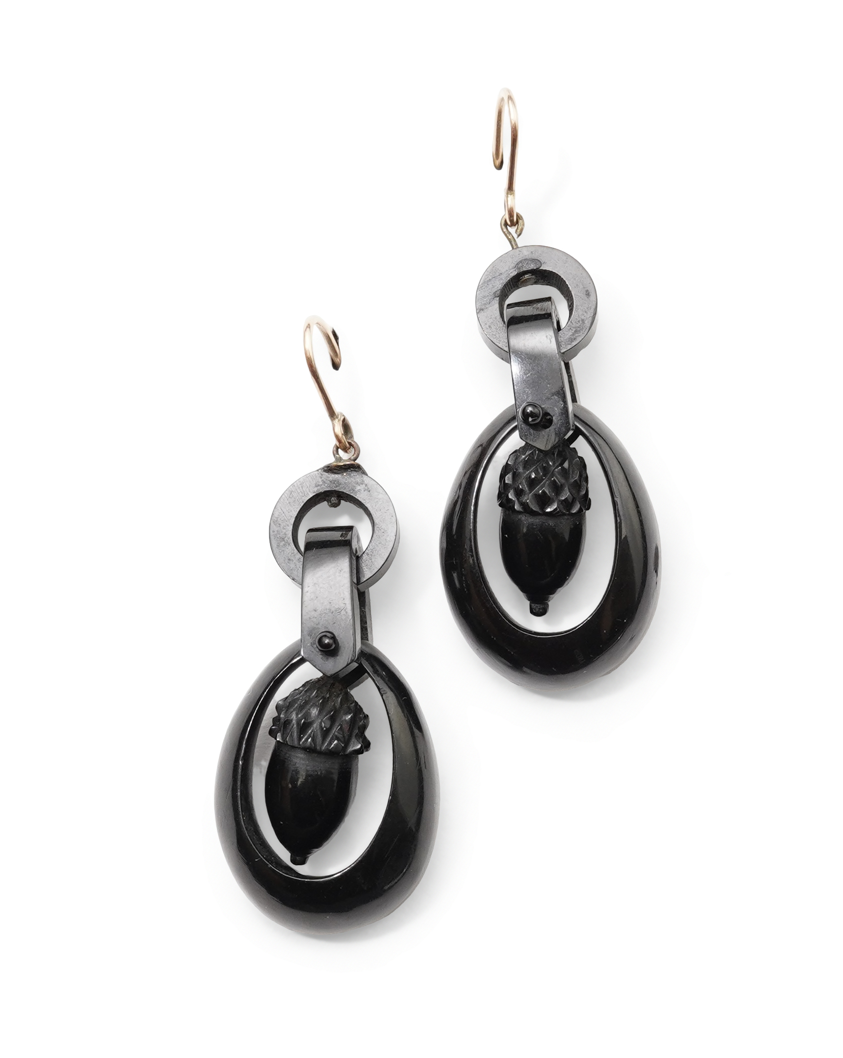 A rare pair of Victorian jet earrings, circa 1870